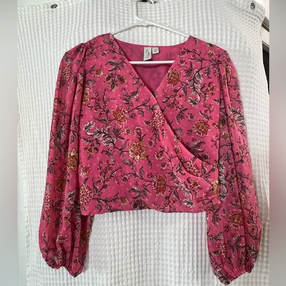 JOIE PINK FLORAL WRAP TOP SZ SMALL CAREER OFFICE SIREN SPRING SUMMER - Picture 1 of 8